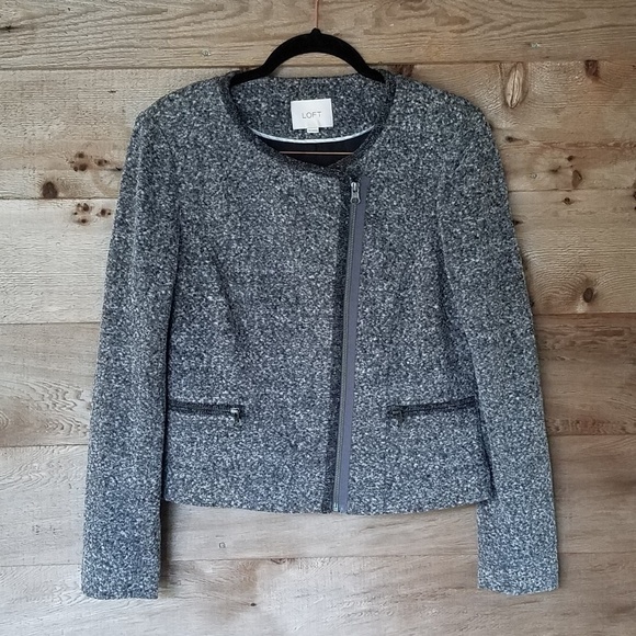 Loft Gray and Black Marled Moto Jacket Size 8 - Picture 1 of 4